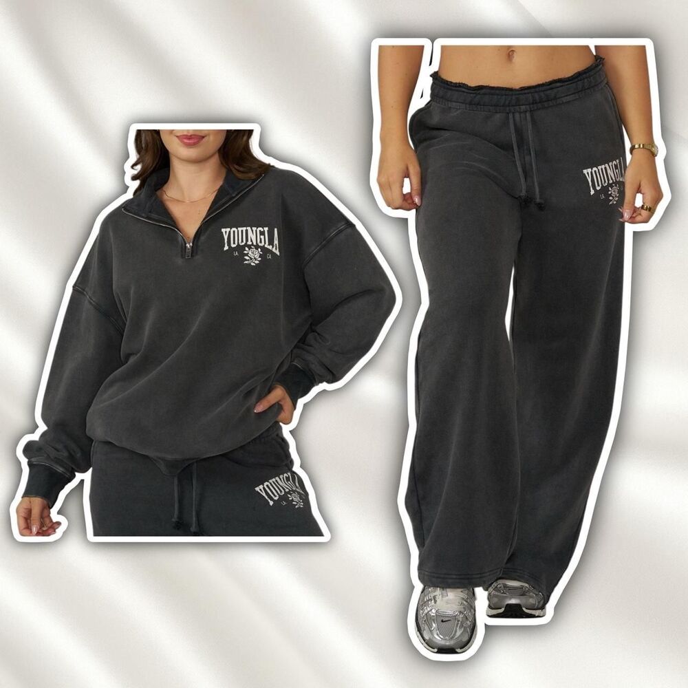 Dark Charcoal Grey / Black OTG sweater and straight leg joggers medium SET